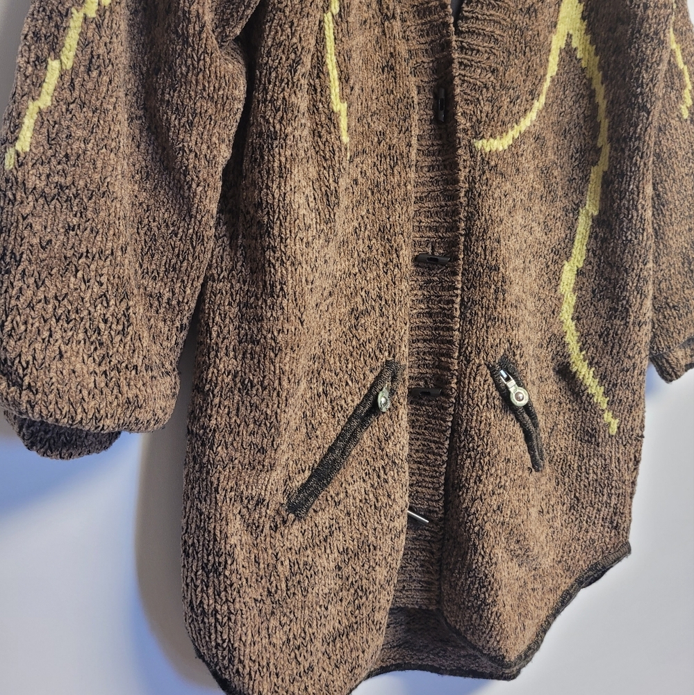 Vintage 90's Jamie Sadock Brown Chunky Knit Sweater  Teddy Jacket Large - Picture 4 of 9
